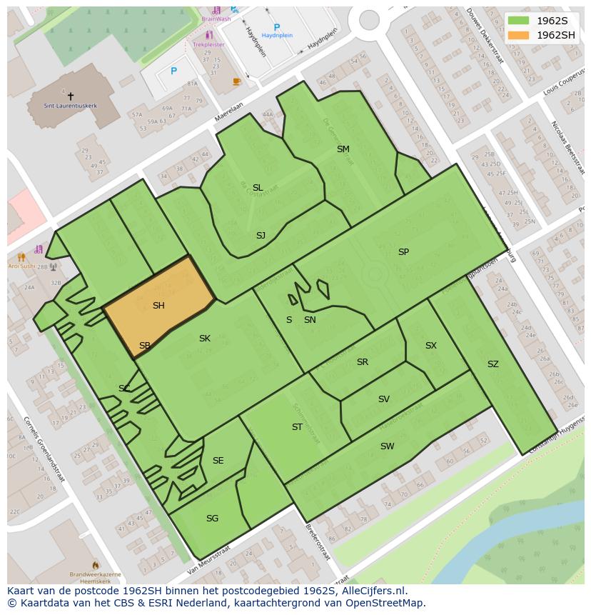 Afbeelding van het postcodegebied 1962 SH op de kaart.