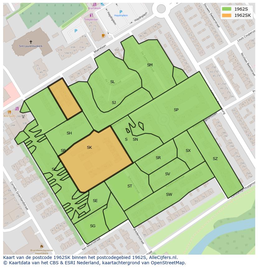 Afbeelding van het postcodegebied 1962 SK op de kaart.
