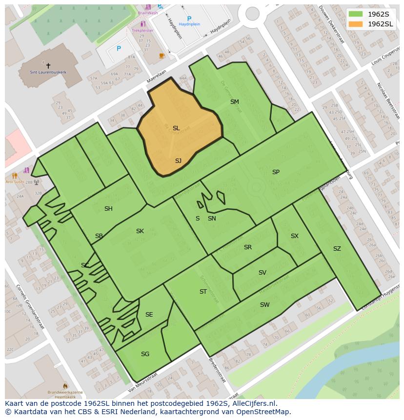 Afbeelding van het postcodegebied 1962 SL op de kaart.