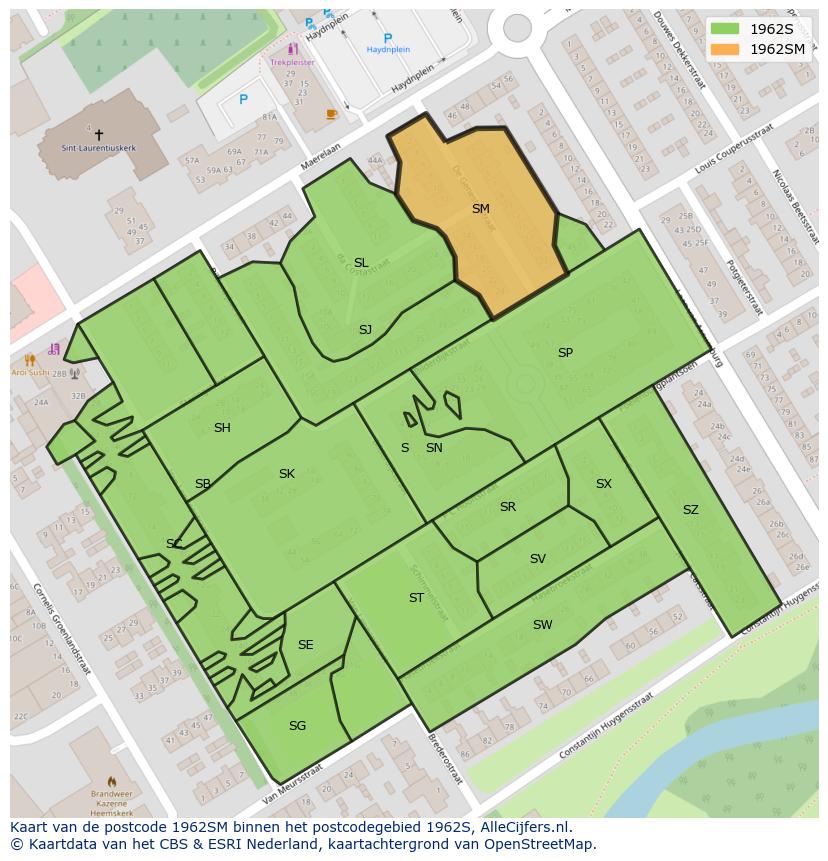 Afbeelding van het postcodegebied 1962 SM op de kaart.