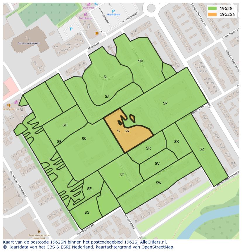 Afbeelding van het postcodegebied 1962 SN op de kaart.