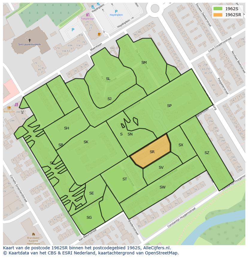 Afbeelding van het postcodegebied 1962 SR op de kaart.