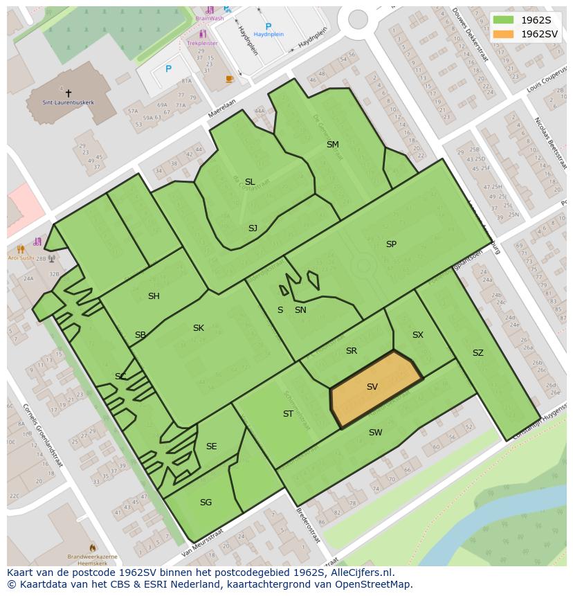 Afbeelding van het postcodegebied 1962 SV op de kaart.