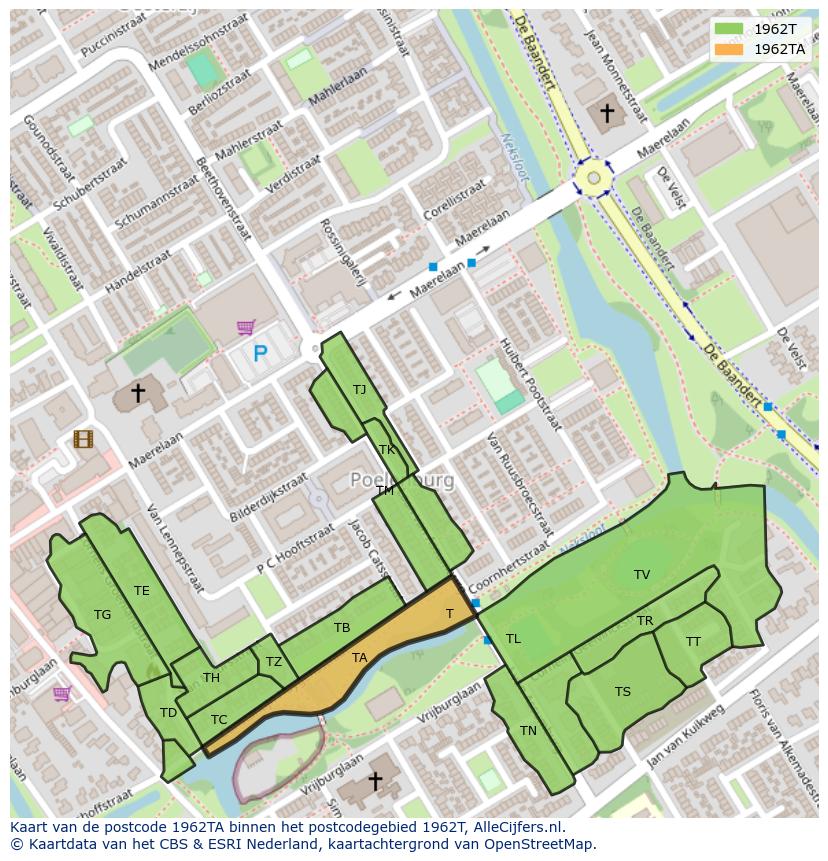 Afbeelding van het postcodegebied 1962 TA op de kaart.