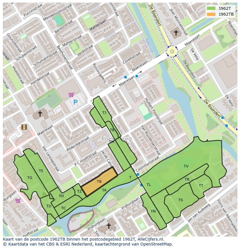 Afbeelding van het postcodegebied 1962 TB op de kaart.