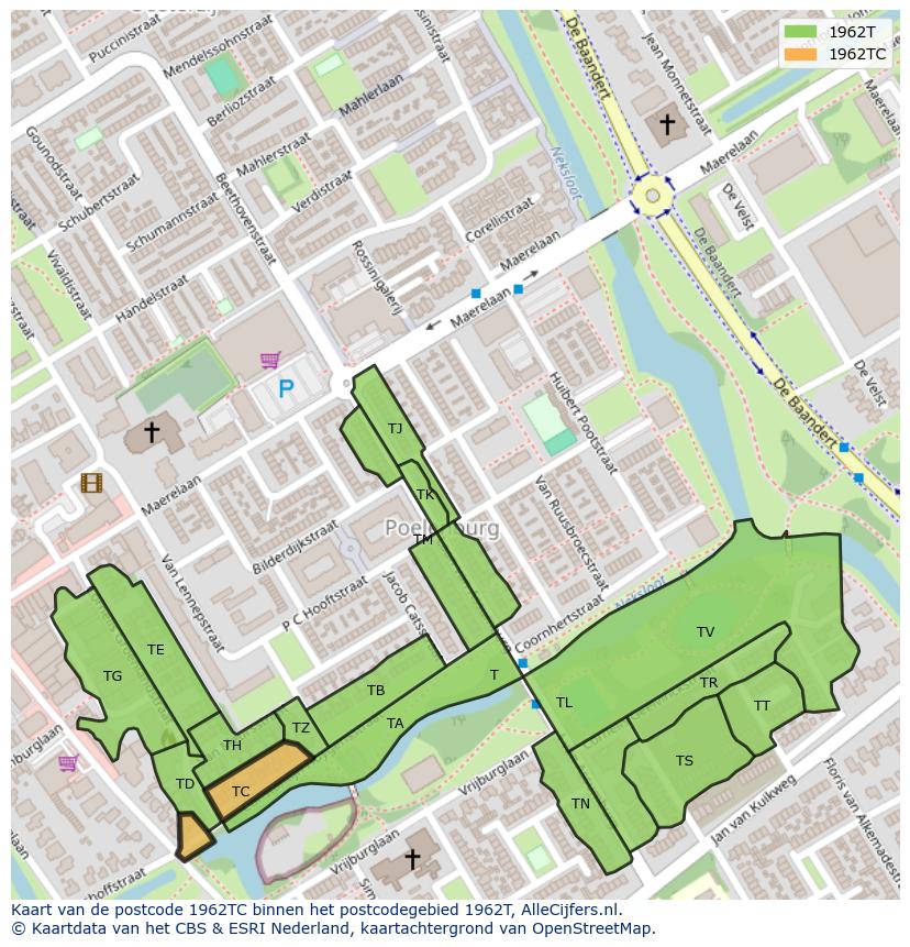Afbeelding van het postcodegebied 1962 TC op de kaart.