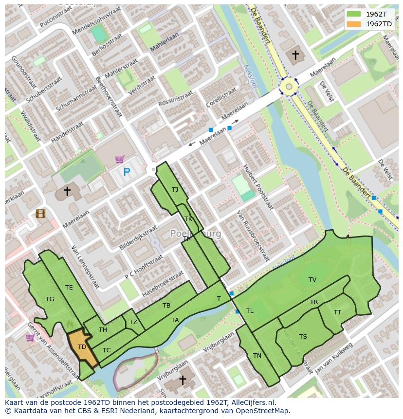 Afbeelding van het postcodegebied 1962 TD op de kaart.