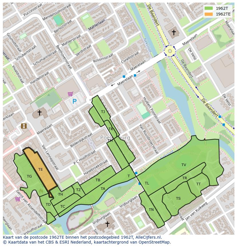 Afbeelding van het postcodegebied 1962 TE op de kaart.