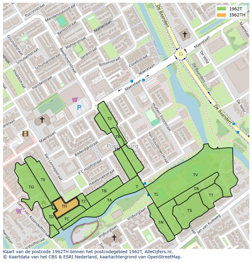 Afbeelding van het postcodegebied 1962 TH op de kaart.