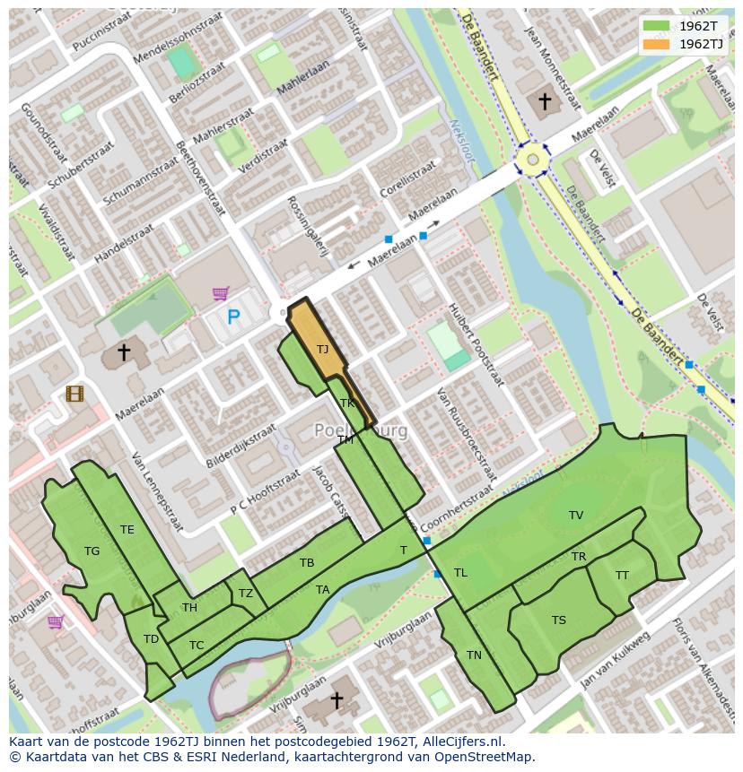 Afbeelding van het postcodegebied 1962 TJ op de kaart.