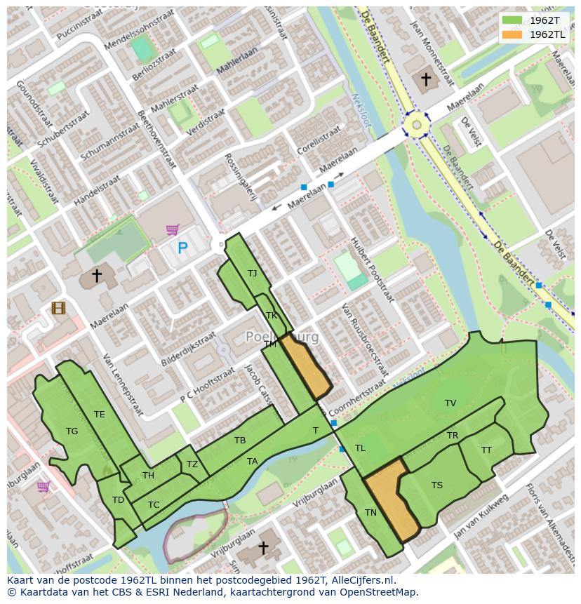 Afbeelding van het postcodegebied 1962 TL op de kaart.