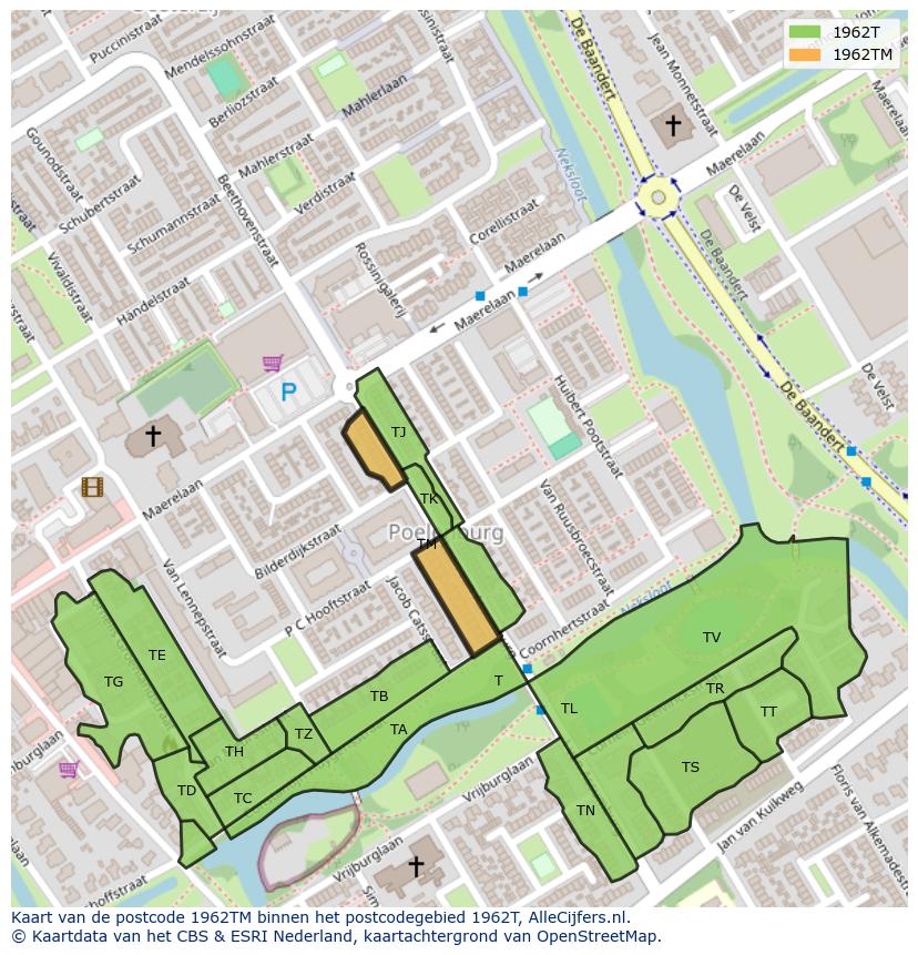 Afbeelding van het postcodegebied 1962 TM op de kaart.