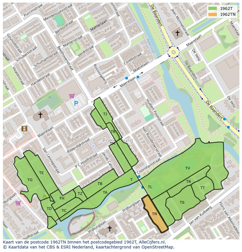 Afbeelding van het postcodegebied 1962 TN op de kaart.