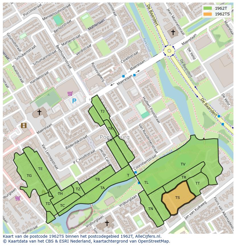 Afbeelding van het postcodegebied 1962 TS op de kaart.