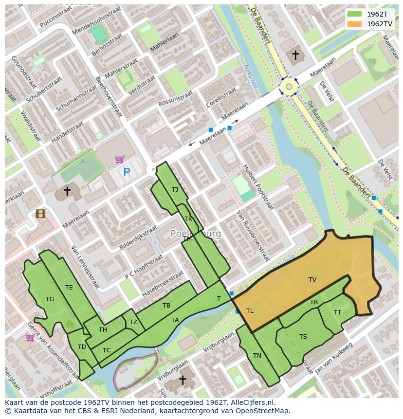 Afbeelding van het postcodegebied 1962 TV op de kaart.