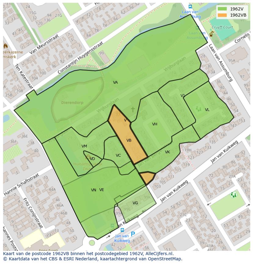 Afbeelding van het postcodegebied 1962 VB op de kaart.