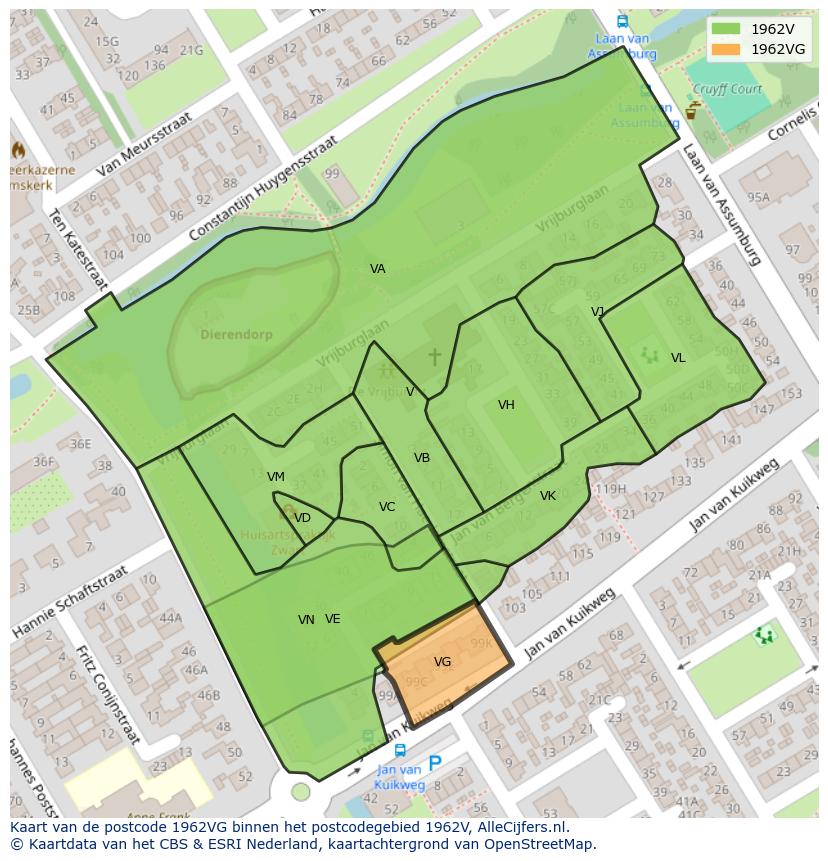 Afbeelding van het postcodegebied 1962 VG op de kaart.
