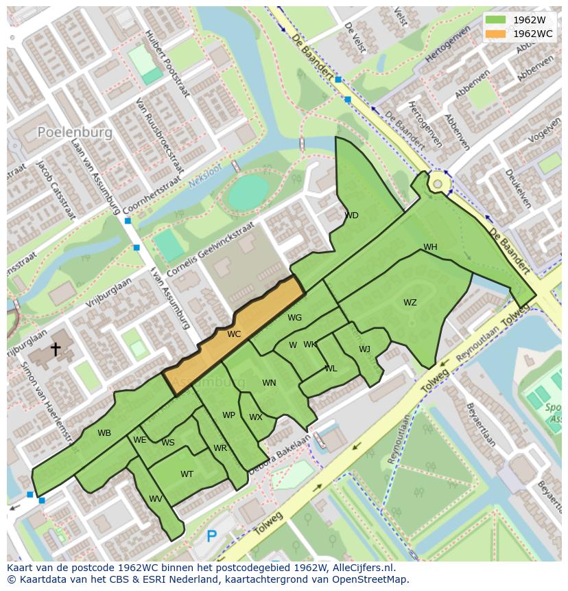 Afbeelding van het postcodegebied 1962 WC op de kaart.