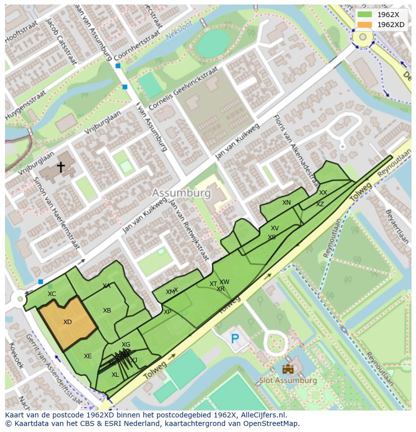 Afbeelding van het postcodegebied 1962 XD op de kaart.