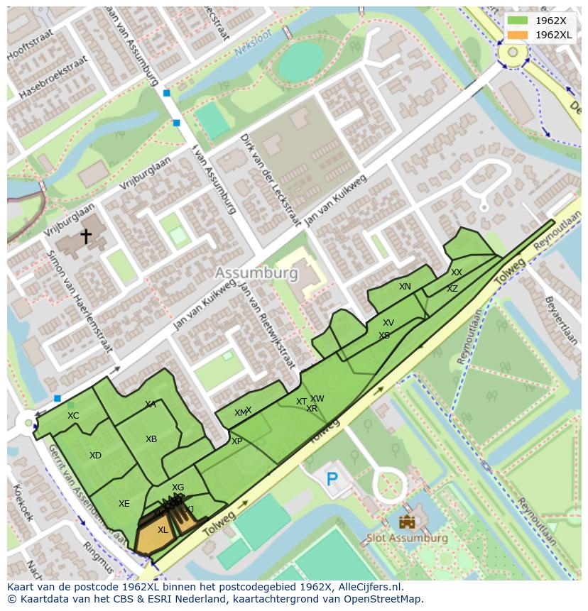 Afbeelding van het postcodegebied 1962 XL op de kaart.