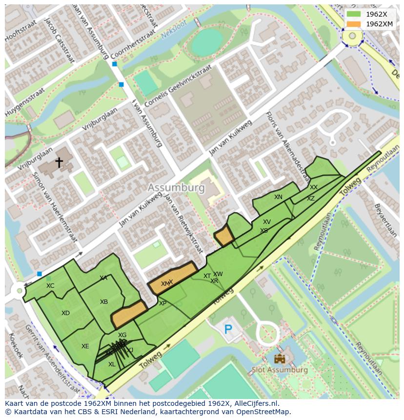 Afbeelding van het postcodegebied 1962 XM op de kaart.