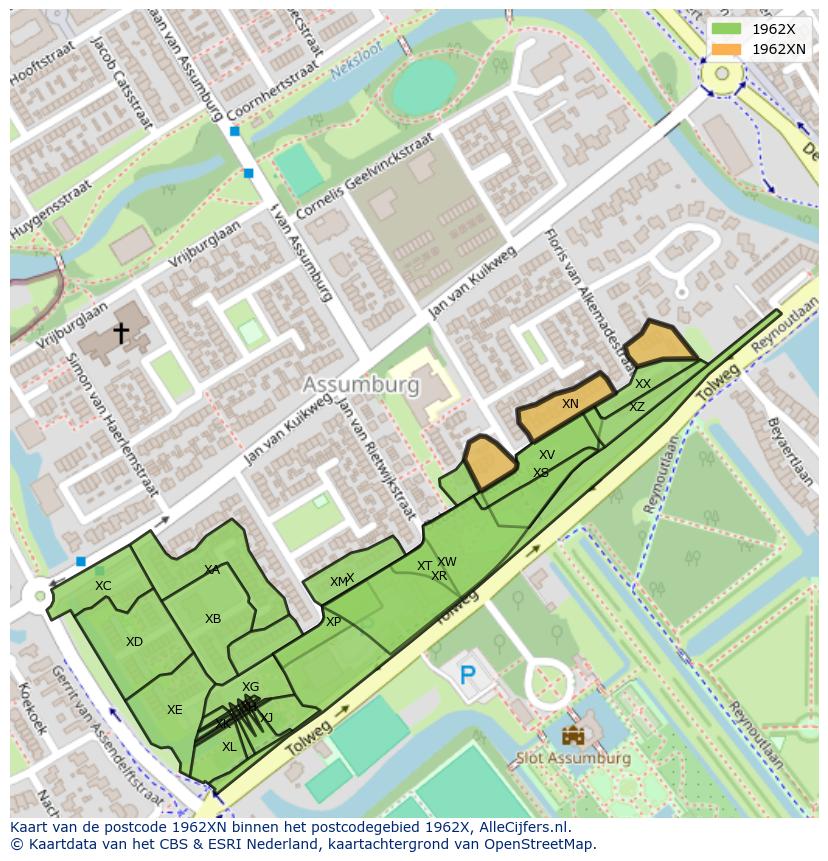 Afbeelding van het postcodegebied 1962 XN op de kaart.