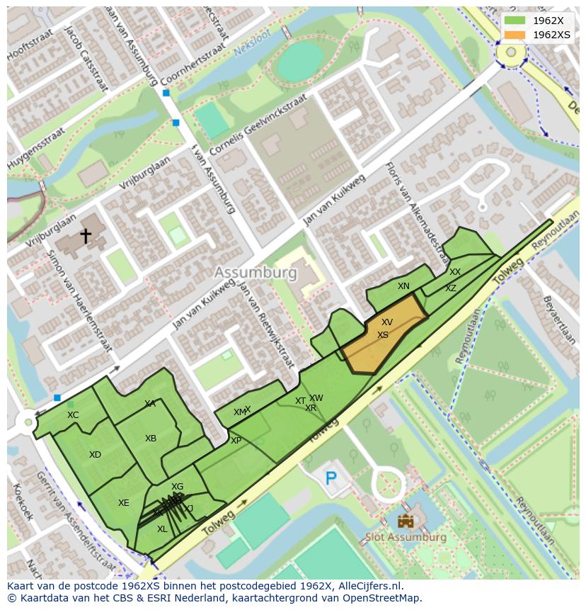 Afbeelding van het postcodegebied 1962 XS op de kaart.
