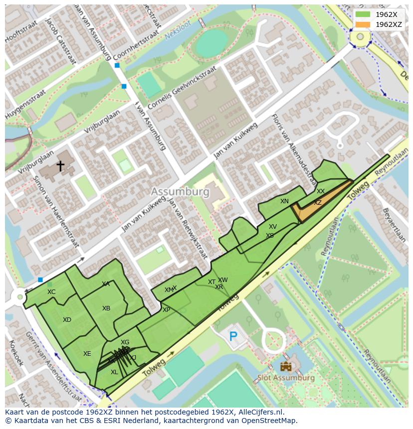 Afbeelding van het postcodegebied 1962 XZ op de kaart.