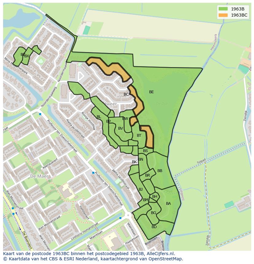 Afbeelding van het postcodegebied 1963 BC op de kaart.