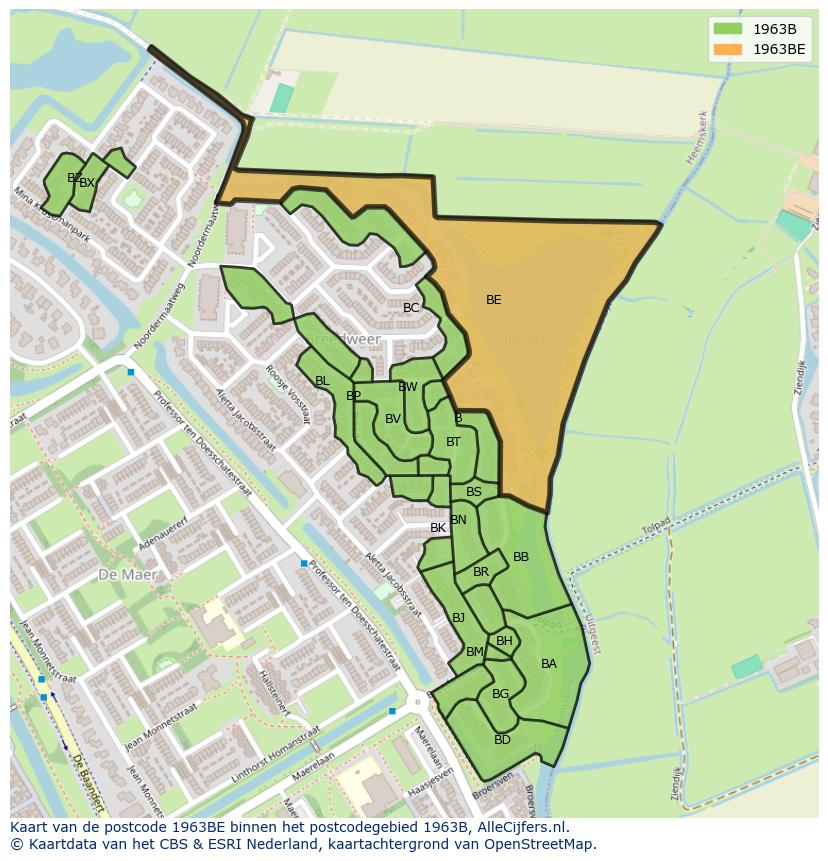 Afbeelding van het postcodegebied 1963 BE op de kaart.