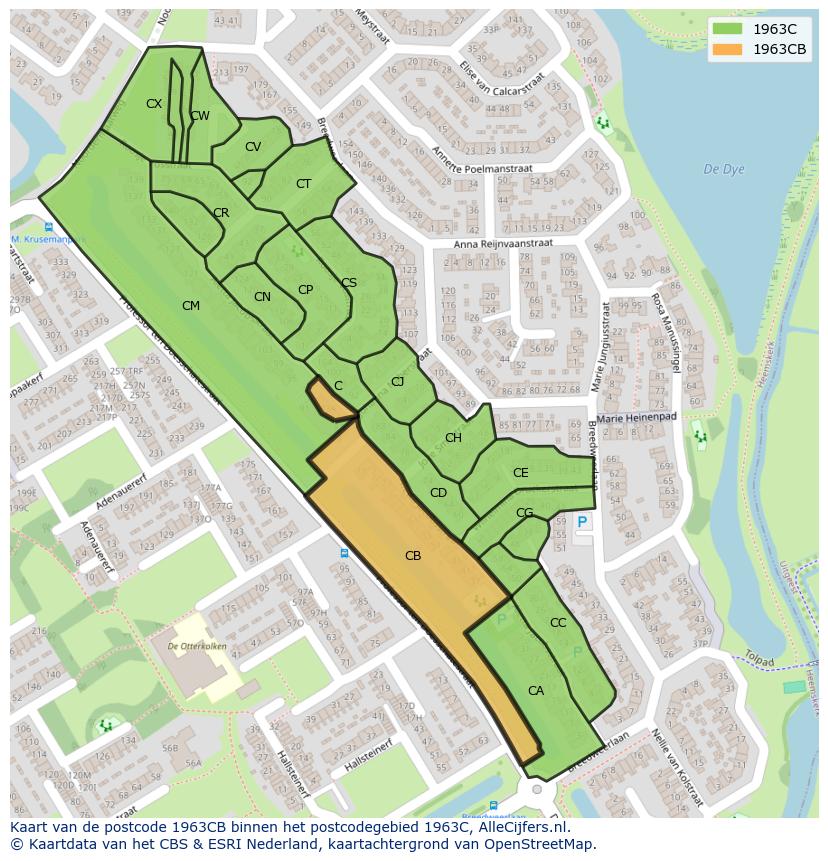 Afbeelding van het postcodegebied 1963 CB op de kaart.