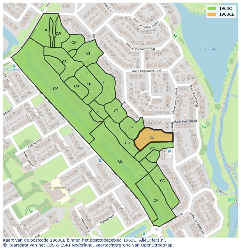 Afbeelding van het postcodegebied 1963 CE op de kaart.