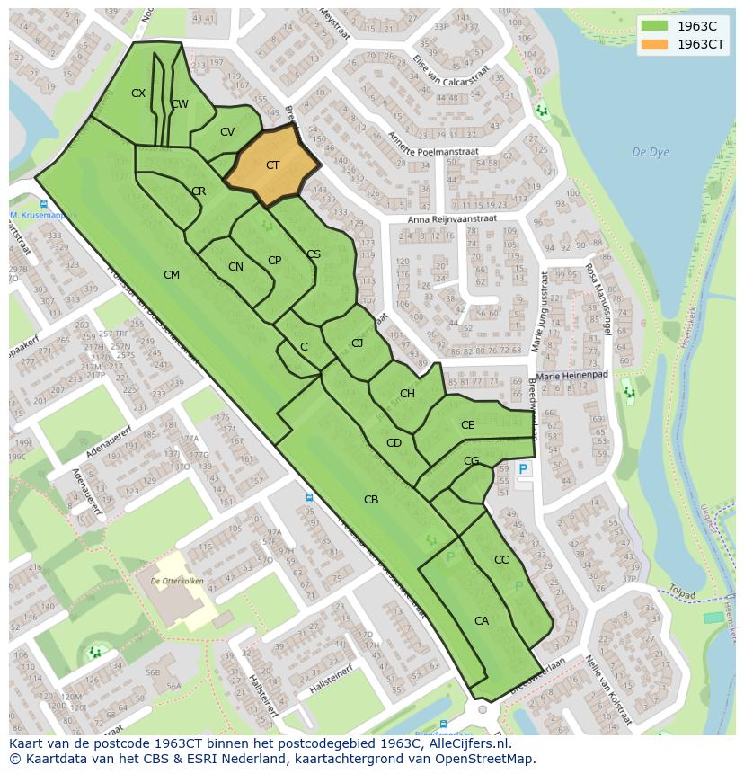 Afbeelding van het postcodegebied 1963 CT op de kaart.