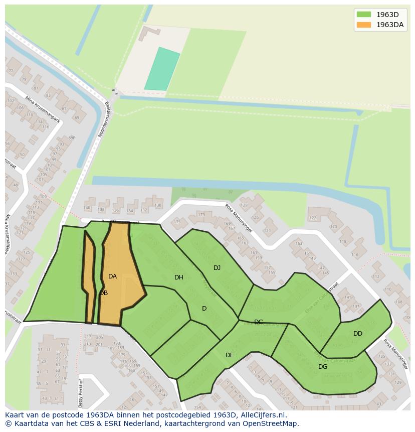 Afbeelding van het postcodegebied 1963 DA op de kaart.