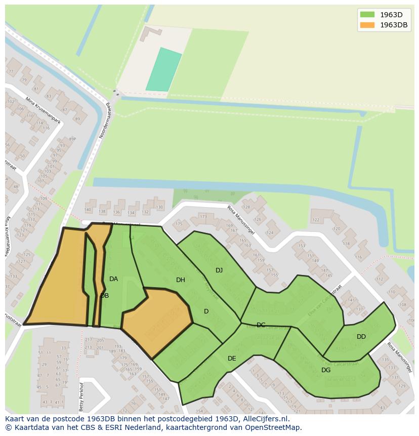 Afbeelding van het postcodegebied 1963 DB op de kaart.