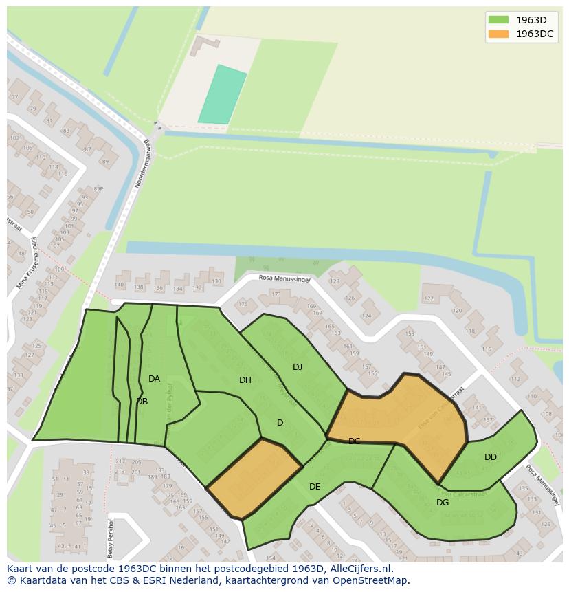 Afbeelding van het postcodegebied 1963 DC op de kaart.