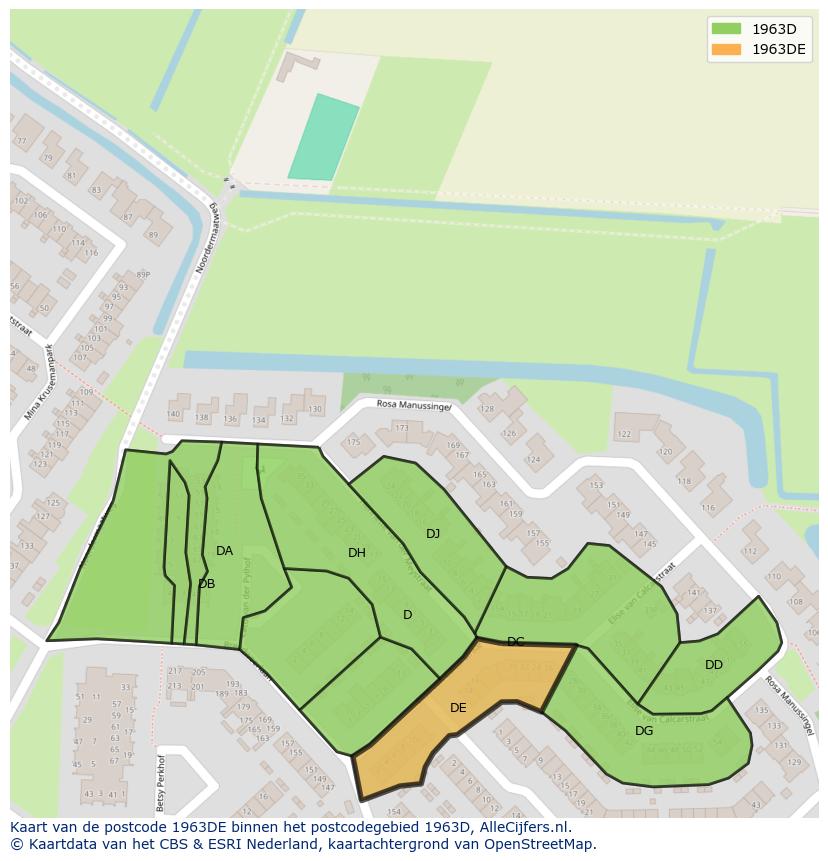 Afbeelding van het postcodegebied 1963 DE op de kaart.