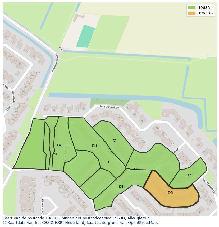 Afbeelding van het postcodegebied 1963 DG op de kaart.
