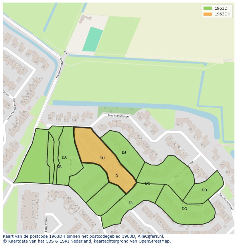 Afbeelding van het postcodegebied 1963 DH op de kaart.