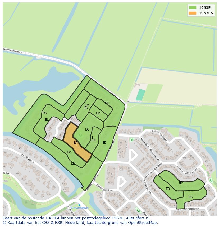 Afbeelding van het postcodegebied 1963 EA op de kaart.