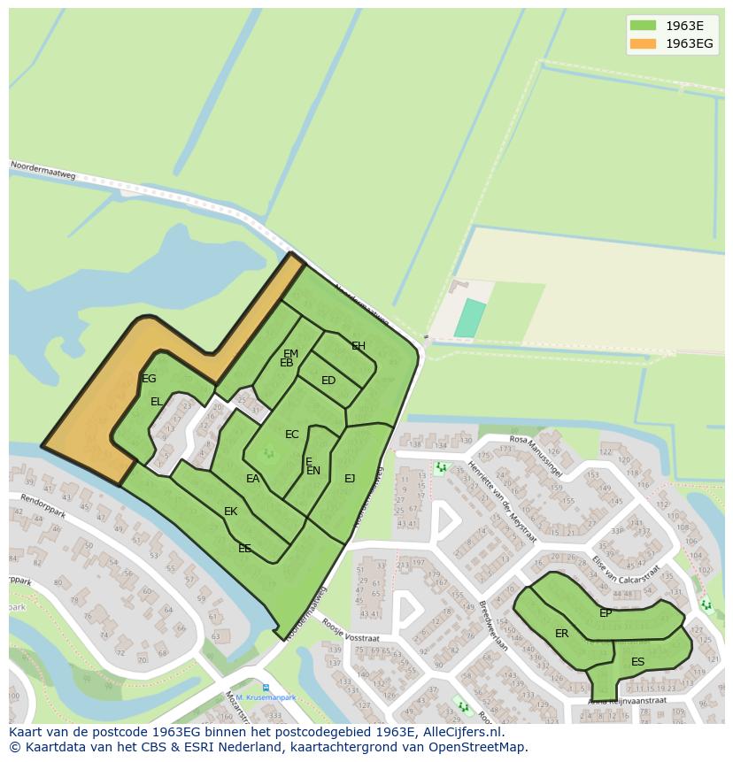 Afbeelding van het postcodegebied 1963 EG op de kaart.