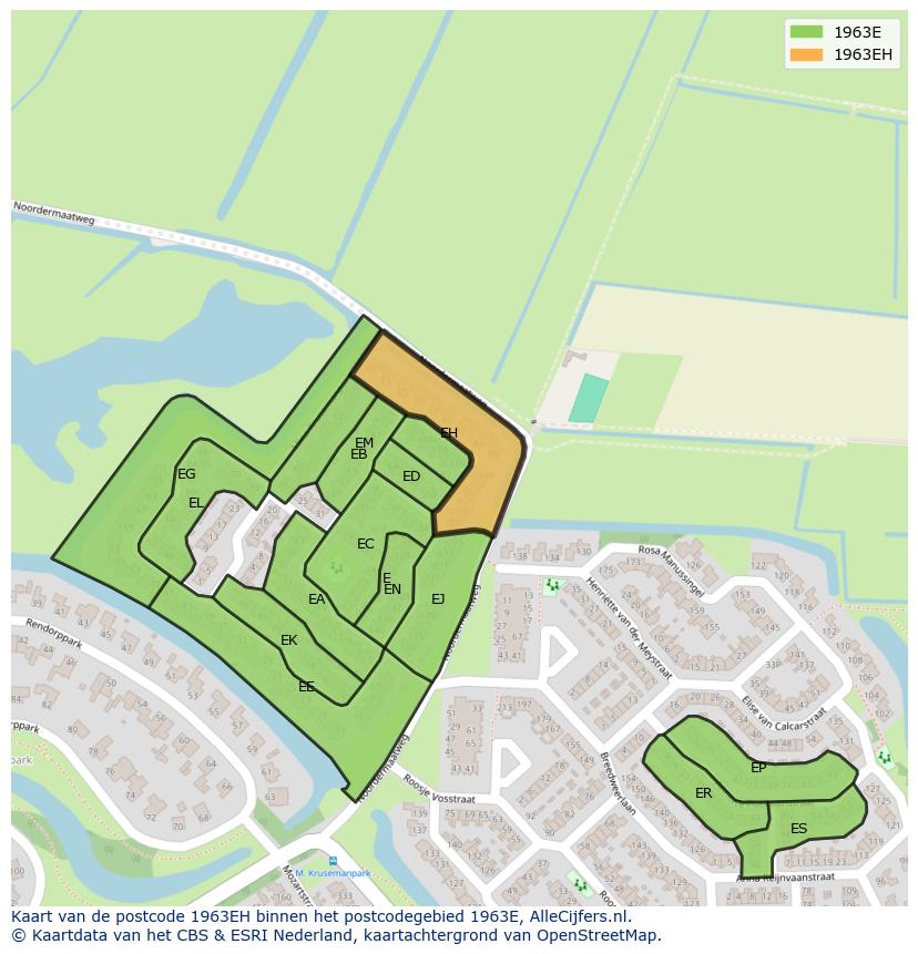 Afbeelding van het postcodegebied 1963 EH op de kaart.