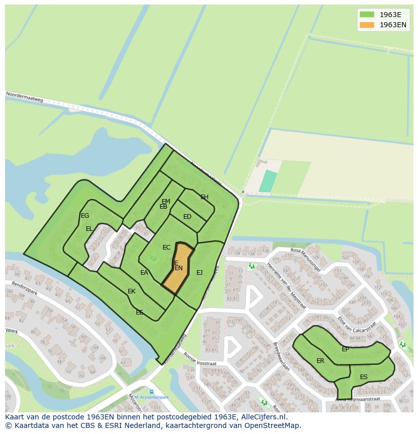 Afbeelding van het postcodegebied 1963 EN op de kaart.
