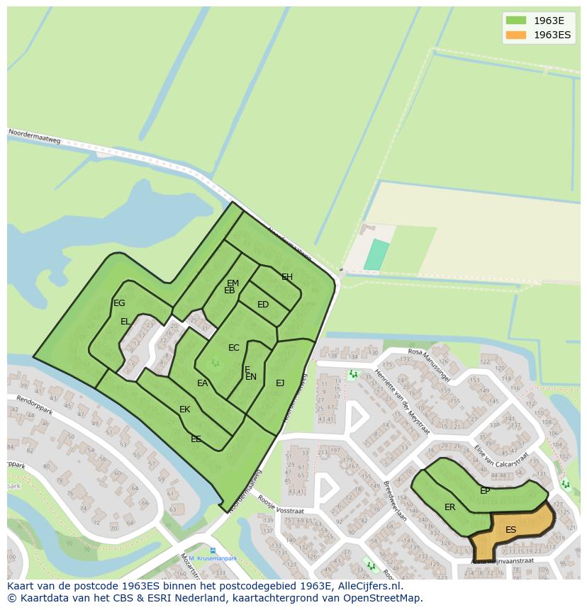Afbeelding van het postcodegebied 1963 ES op de kaart.