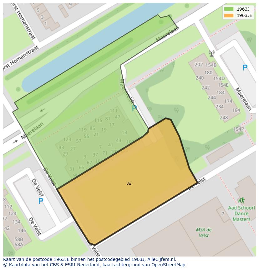 Afbeelding van het postcodegebied 1963 JE op de kaart.