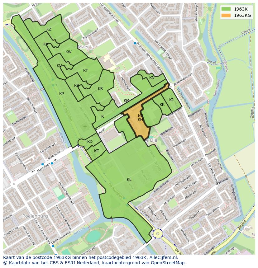 Afbeelding van het postcodegebied 1963 KG op de kaart.