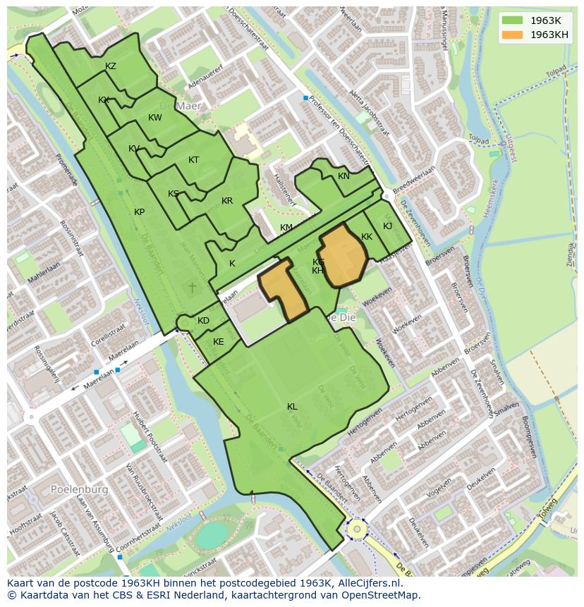 Afbeelding van het postcodegebied 1963 KH op de kaart.