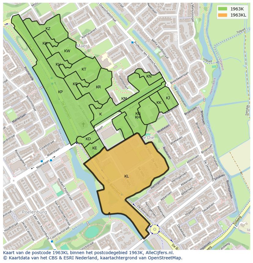 Afbeelding van het postcodegebied 1963 KL op de kaart.