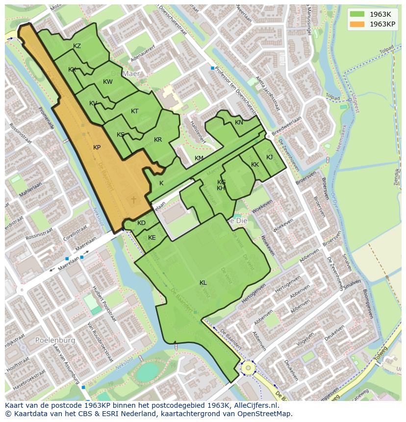 Afbeelding van het postcodegebied 1963 KP op de kaart.
