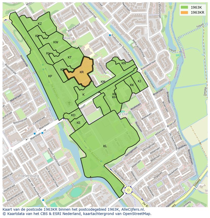 Afbeelding van het postcodegebied 1963 KR op de kaart.